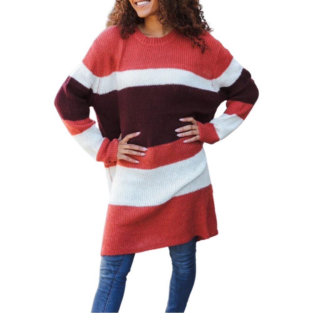 REBORN J RUST MULTI TUNIC SWEATER DRESS - Picture 2 of 4